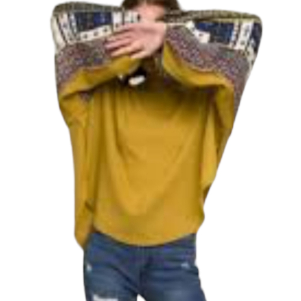 Umgee Oversized Waffle Knit Top Small Abstract Yellow Green Chartreuse F… - Picture 3 of 14
